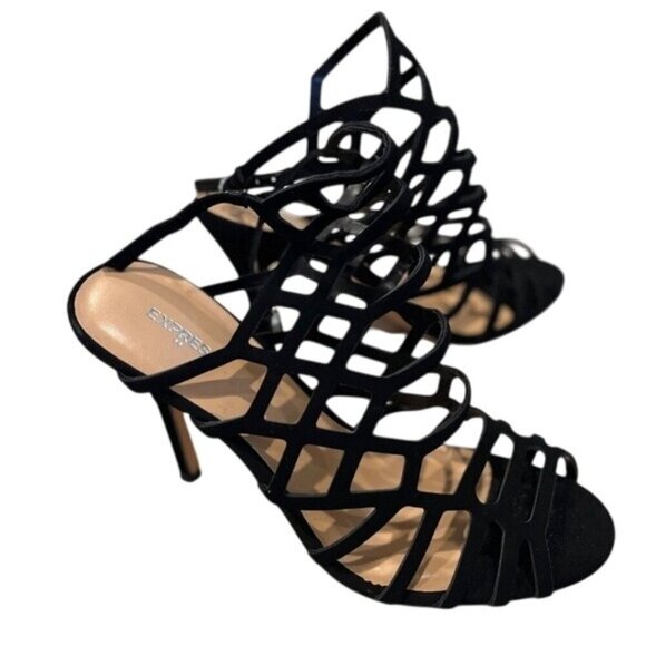 Express Womens Black Strappy High Stiletto Heel Sandals Size 8 - Picture 1 of 6